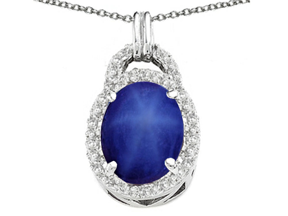 Tommaso Design Oval 10x8mm Created Star Sapphire and Diamond Pendant Necklace