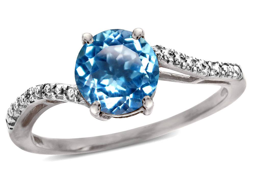 Tommaso Design 7mm Round Genuine Blue Topaz s Bypass Ring