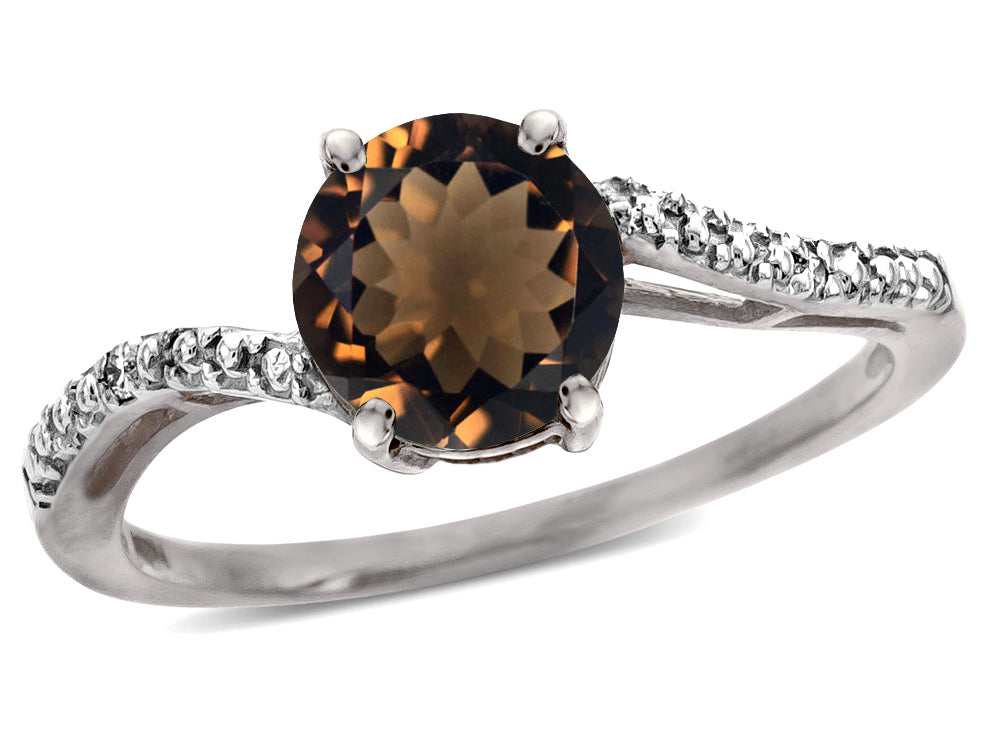 Tommaso Design Round 7mm Genuine Smoky Quartz s Bypass Ring
