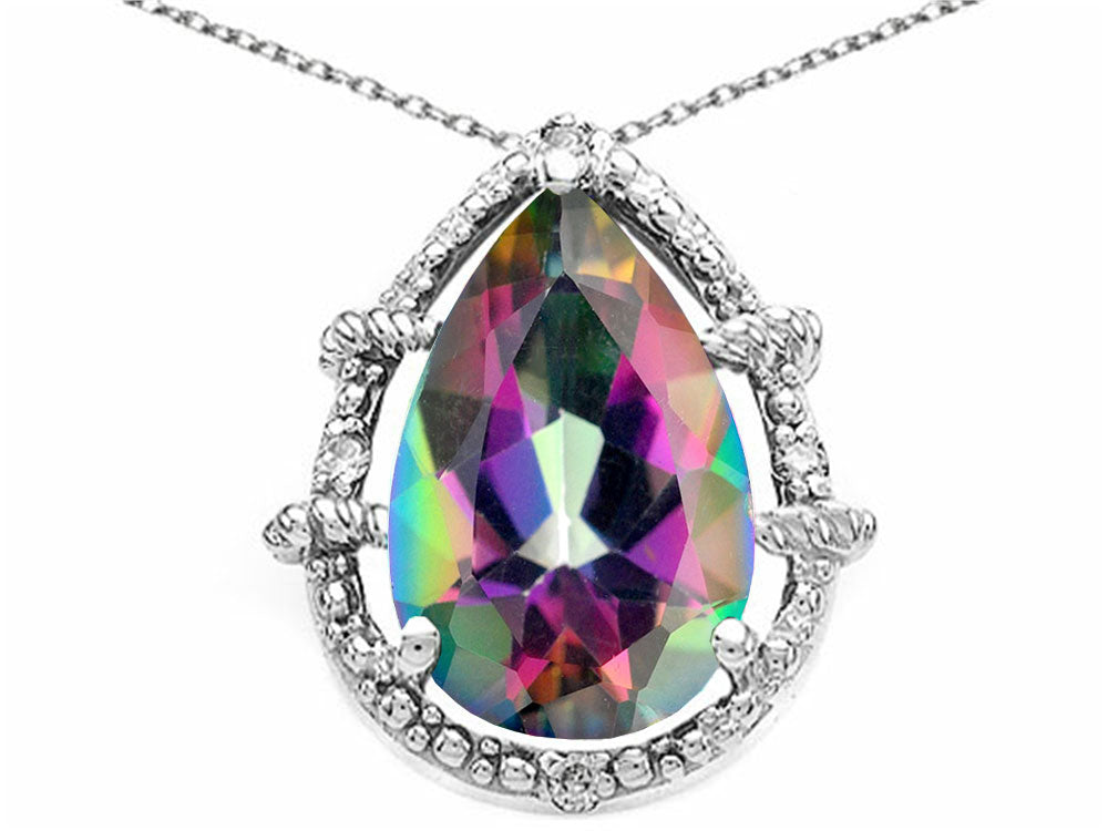 Tommaso Design Pear Shape 11x8mm Mystic Rainbow Topaz Pendant Necklace