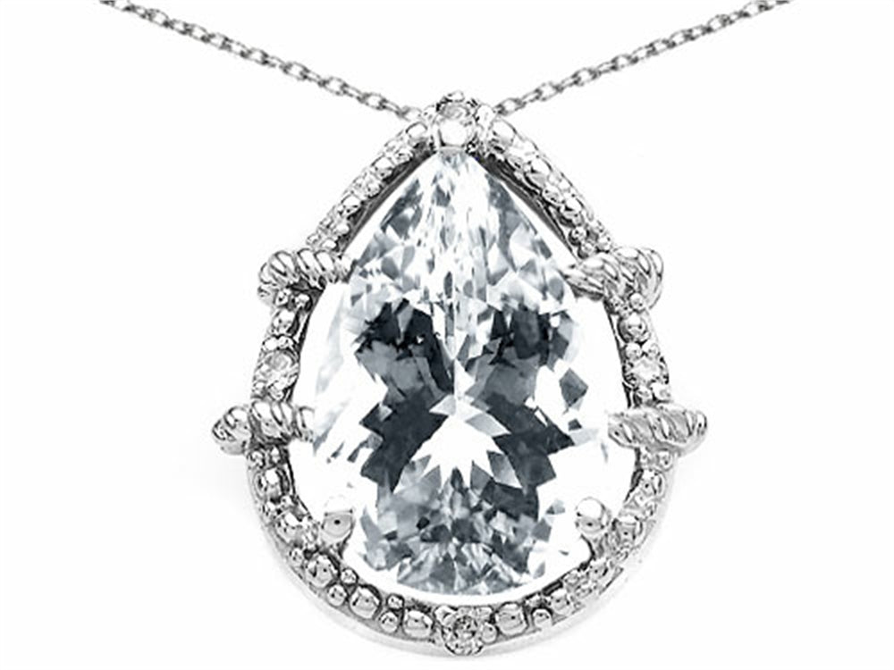 Tommaso Design Pear Shape 11x8mm Genuine White Topaz Pendant Necklace