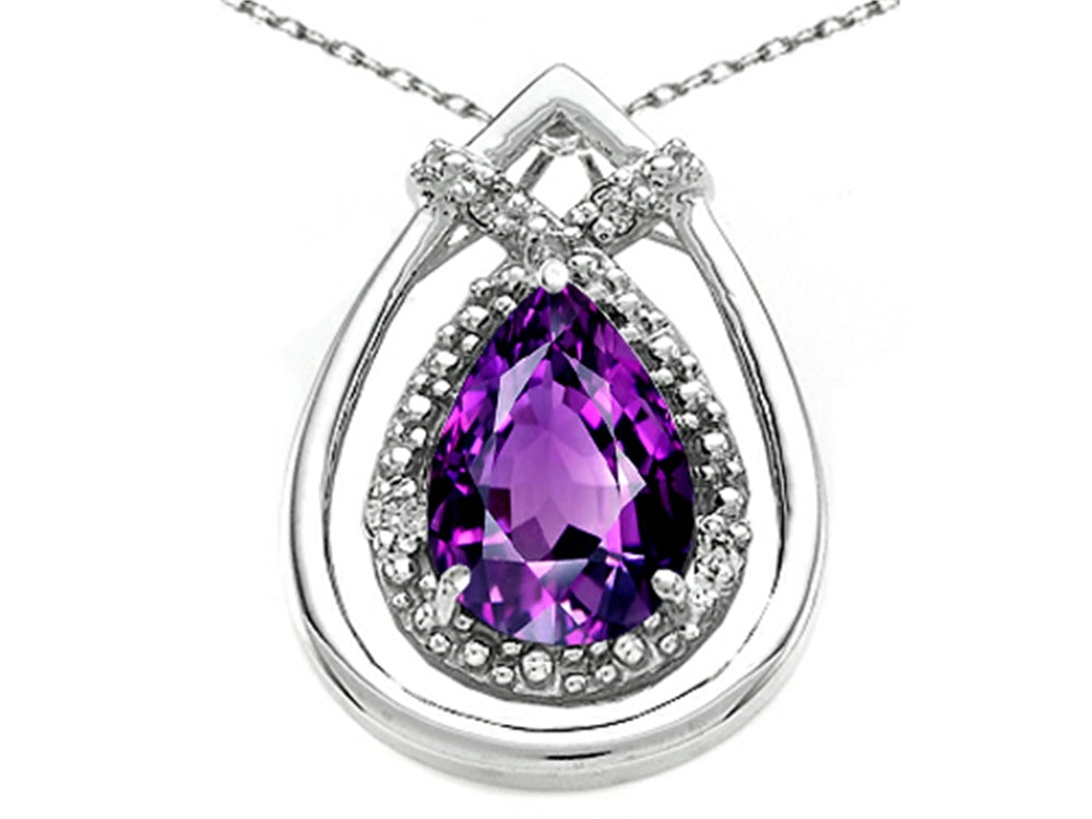 Tommaso Design Pear Shape 8x6mm Genuine Amethyst Pendant Necklace