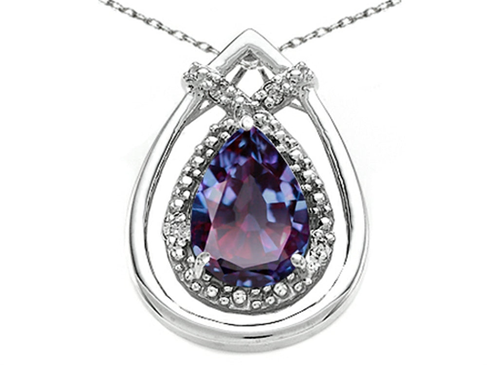 Tommaso Design Pear Shape 8x6mm Simulated Alexandrite Pendant Necklace