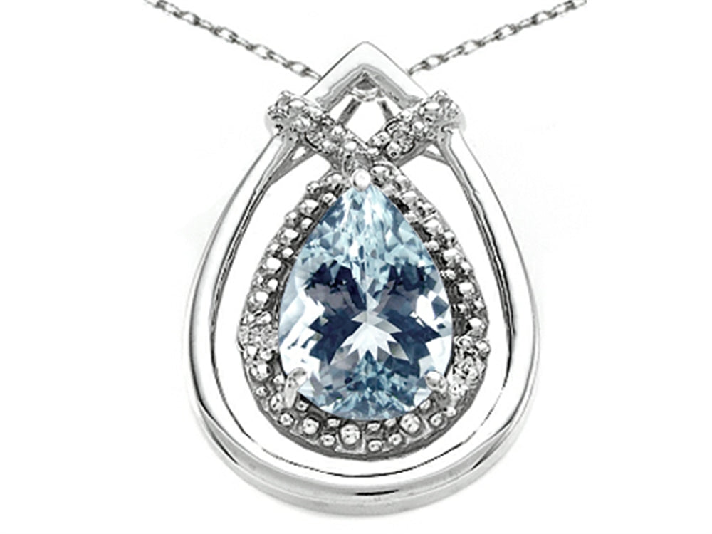 Tommaso Design Pear Shape 8x6mm Genuine Aquamarine Pendant Necklace