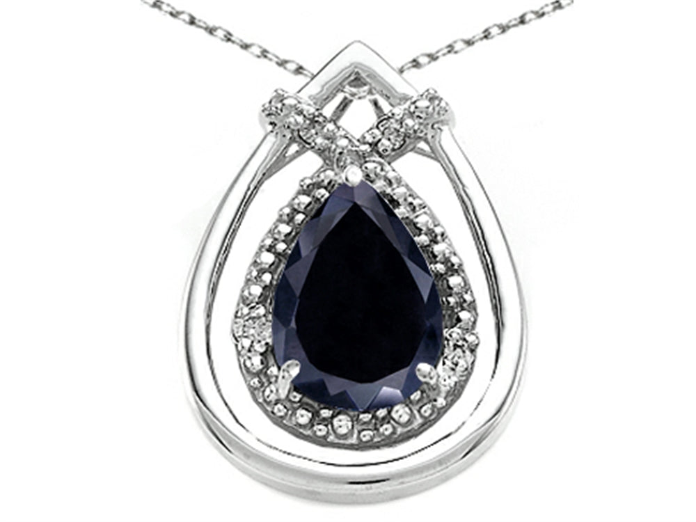 Tommaso Design Pear Shape 8x6mm Genuine Black Sapphire Pendant Necklace