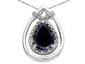 Tommaso Design Pear Shape 8x6mm Genuine Black Sapphire Pendant Necklace
