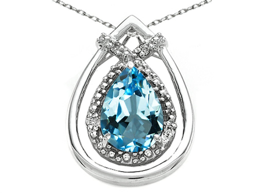 Tommaso Design Pear Shape 8x6mm Genuine Blue Topaz Pendant Necklace
