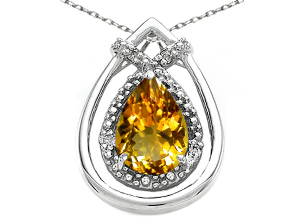 Tommaso Design Pear Shape 8x6mm Genuine Citrine Pendant Necklace