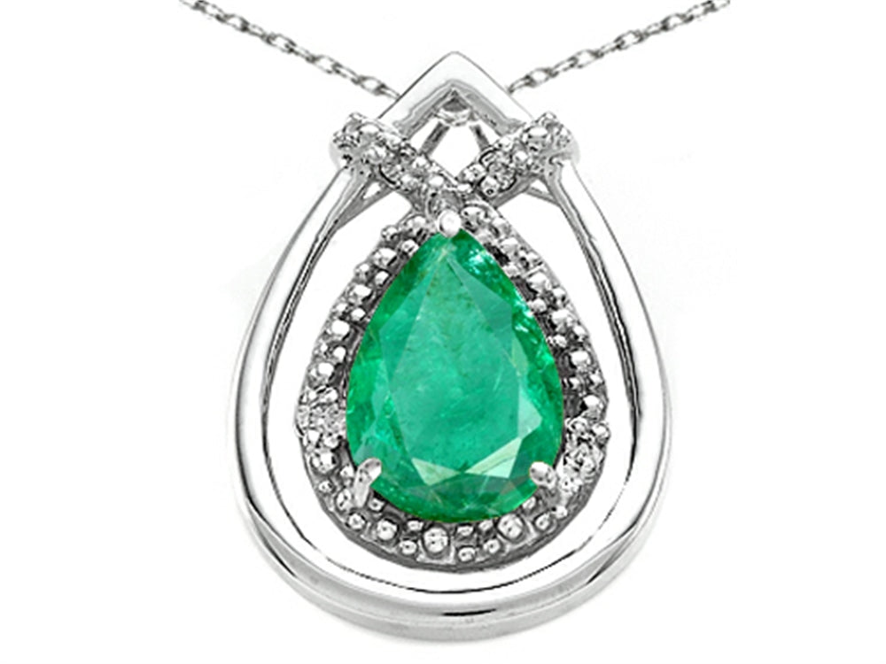 Tommaso Design Pear Shape 8x6mm Genuine Emerald Pendant Necklace