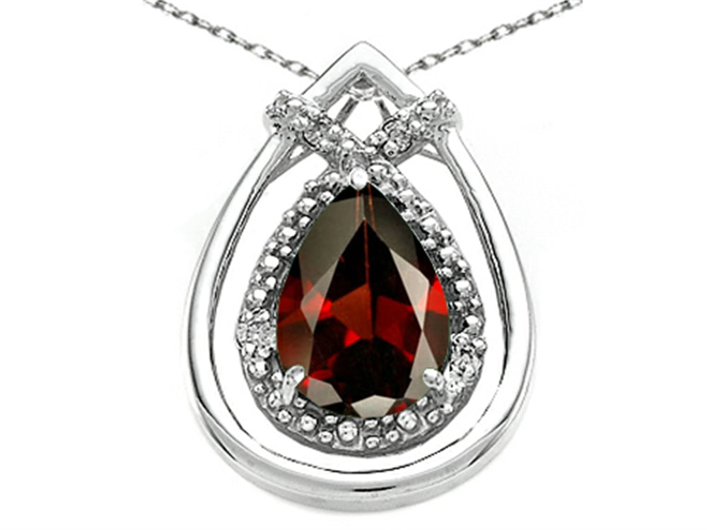 Tommaso Design Pear Shape 8x6mm Genuine Garnet Pendant Necklace