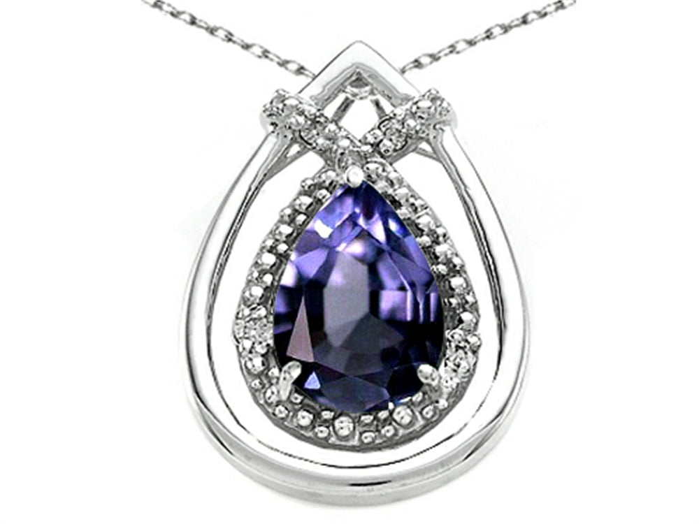 Tommaso Design Pear Shape 8x6mm Genuine Iolite Pendant Necklace