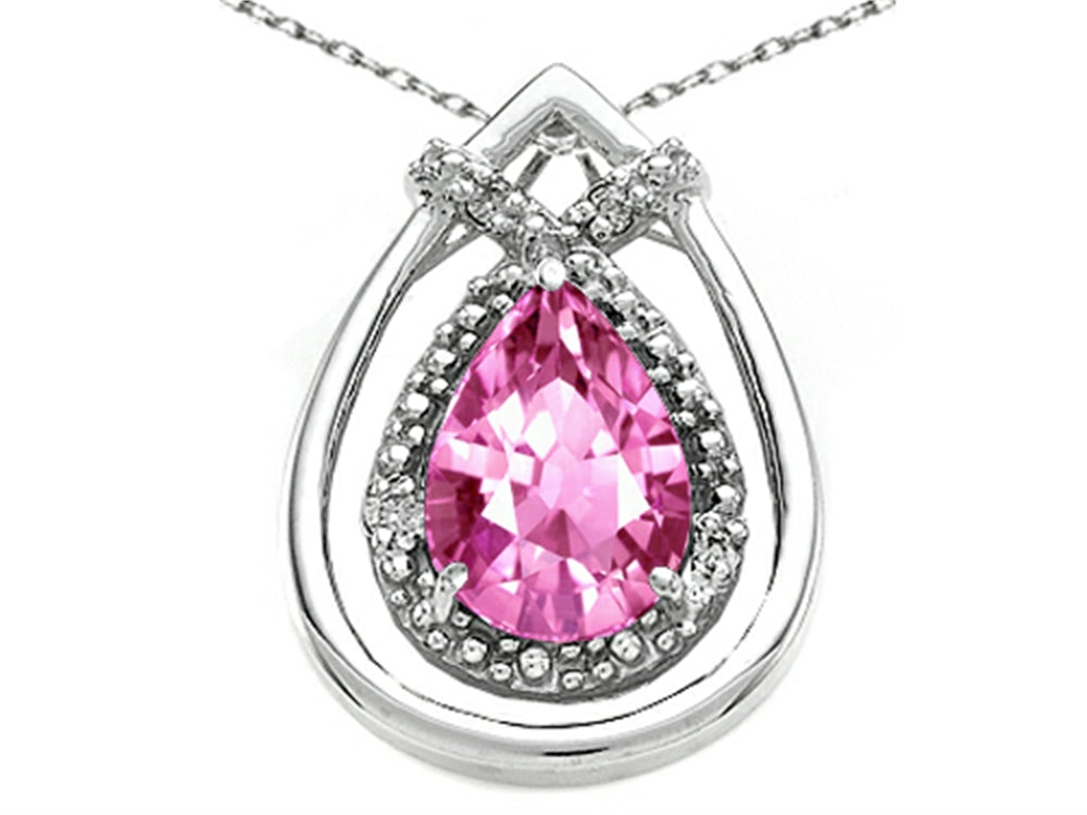 Tommaso Design Pear Shape 8x6mm Created Pink Sapphire Pendant Necklace