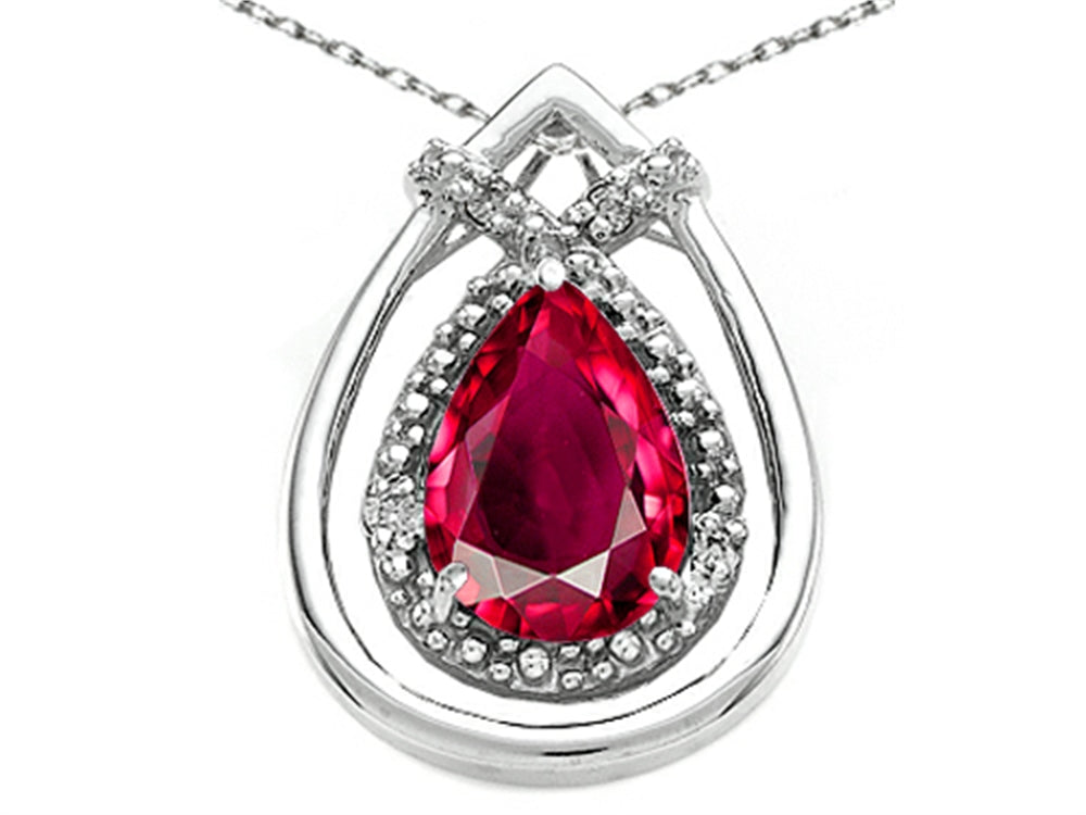 Tommaso Design Pear Shape 8x6mm Created Ruby Pendant Necklace
