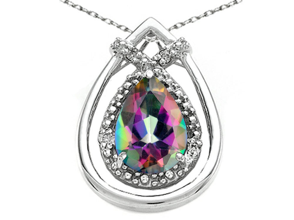Tommaso Design Pear Shape 8x6mm Mystic Rainbow Topaz Pendant Necklace