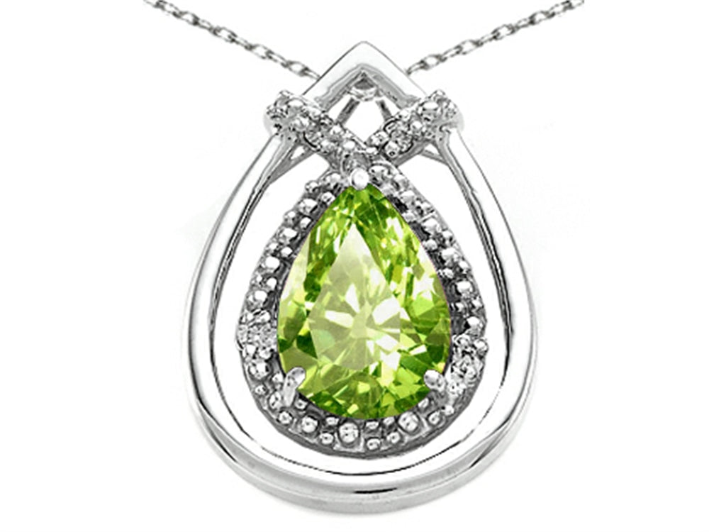 Tommaso Design Pear Shape 8x6mm Genuine Peridot Pendant Necklace