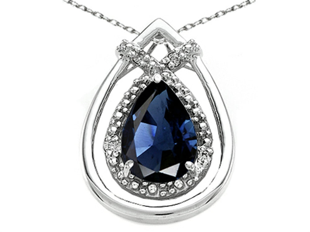 Tommaso Design Pear Shape 8x6mm Genuine Sapphire Pendant Necklace