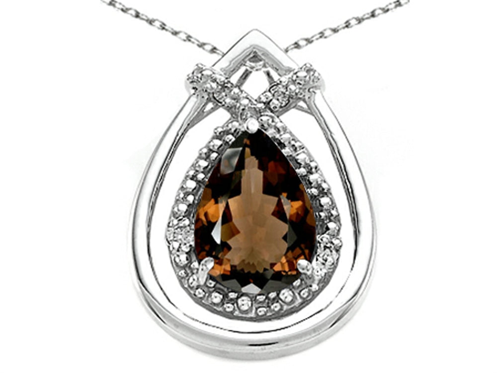 Tommaso Design Pear Shape 8x6mm Genuine Smoky Quartz Pendant Necklace