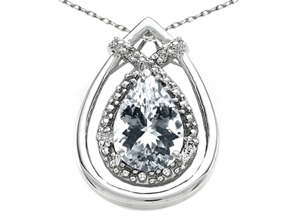 Tommaso Design Pear Shape 8x6mm Genuine White Topaz Pendant Necklace