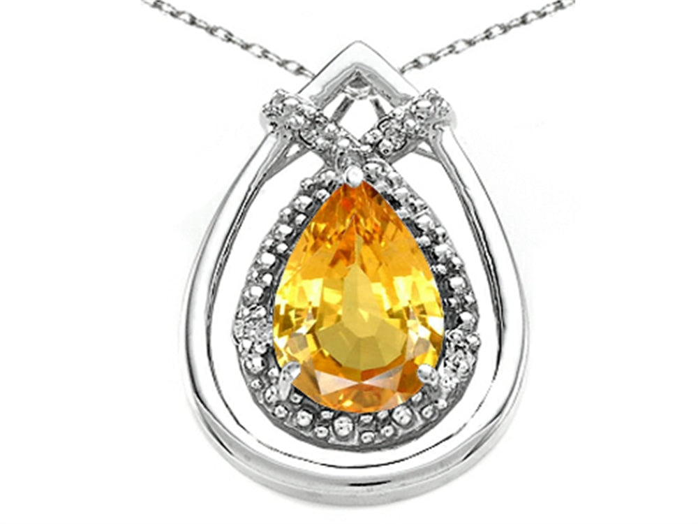 Tommaso Design™ Pear Shape 8x6mm Simulated Yellow Sapphire Pendant Necklace