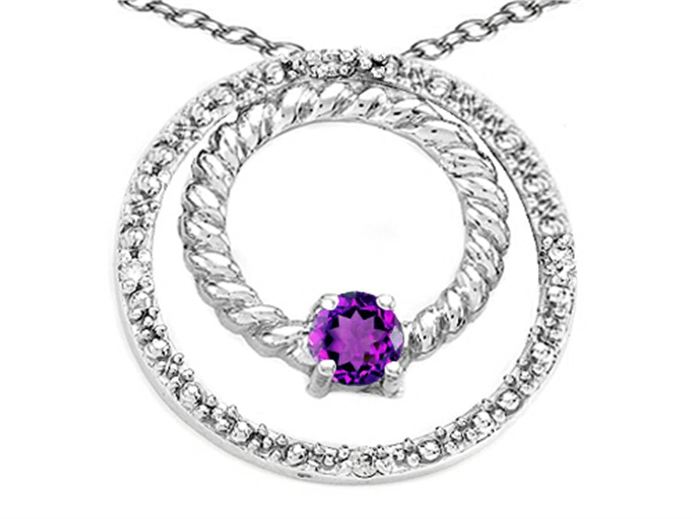 Tommaso Design Round 3mm Genuine Amethyst Circle Pendant Necklace