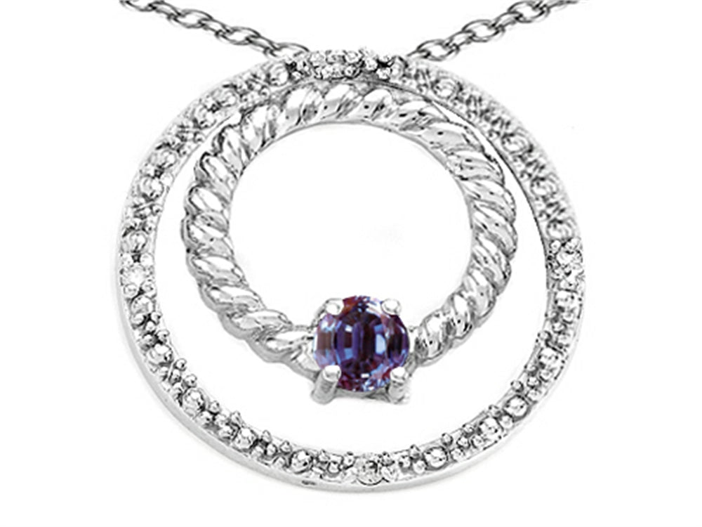 Tommaso Design Round 3mm Simulated Alexandrite Circle Pendant Necklace