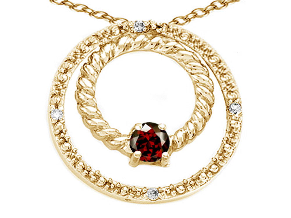 Tommaso Design™ Round 3mm Genuine Garnet Circle Pendant Necklace