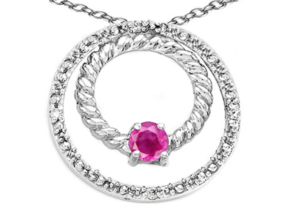 Tommaso Design™ Round 3mm Genuine Pink Tourmaline Circle Pendant Necklace