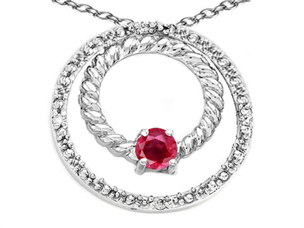 Tommaso Design Genuine Round Ruby and Diamond Circle Pendant Necklace