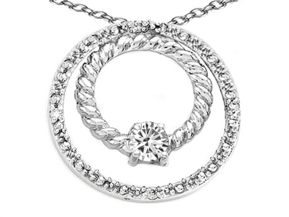 Tommaso Design Round 3mm Genuine White Topaz Circle Pendant Necklace