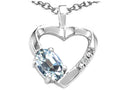 Tommaso Design Oval 6x4 mm Genuine Aquamarine Heart Pendant Necklace
