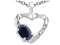 Tommaso Design Oval 6x4 mm Genuine Black Sapphire Heart Pendant Necklace