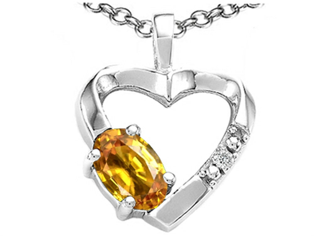 Tommaso Design Oval 6x4 mm Genuine Citrine Heart Pendant Necklace