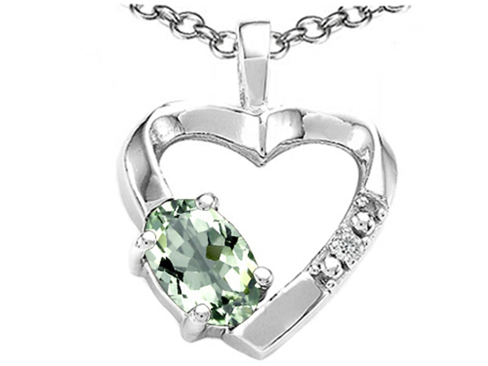Tommaso Design™ Oval 6x4 mm Green Amethyst Heart Pendant Necklace