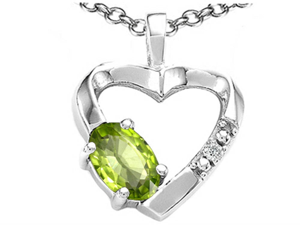 Tommaso Design Oval 6x4 mm Genuine Peridot Heart Pendant Necklace