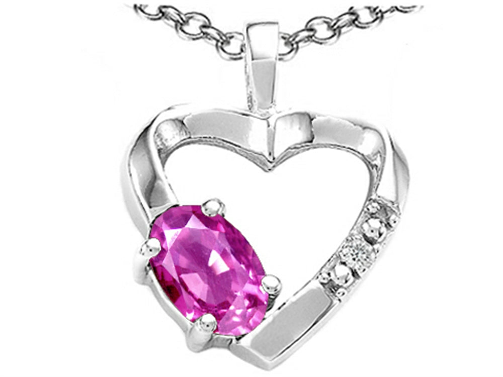 Tommaso Design™ Oval 6x4 mm Genuine Pink Tourmaline Heart Pendant Necklace