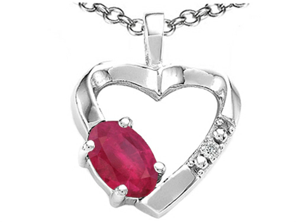 Tommaso Design Genuine Oval Ruby and Diamond Heart Pendant Necklace