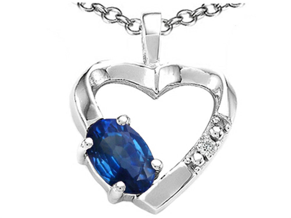 Tommaso Design Oval 6x4 mm Genuine Sapphire Heart Pendant Necklace