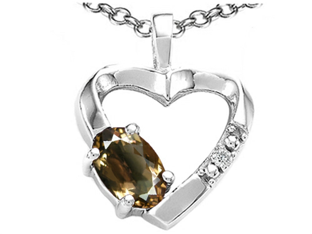 Tommaso Design Oval 6x4 mm Genuine Smoky Quartz Heart Pendant Necklace