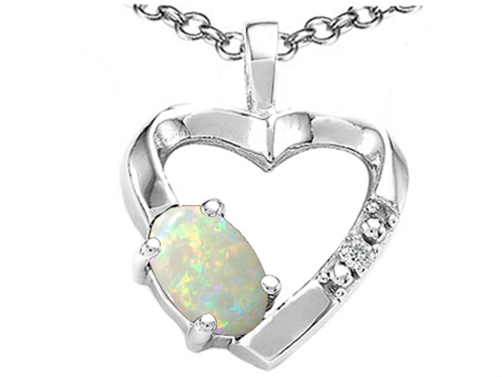Tommaso Design Oval 6x4 mm Genuine Opal Heart Pendant Necklace