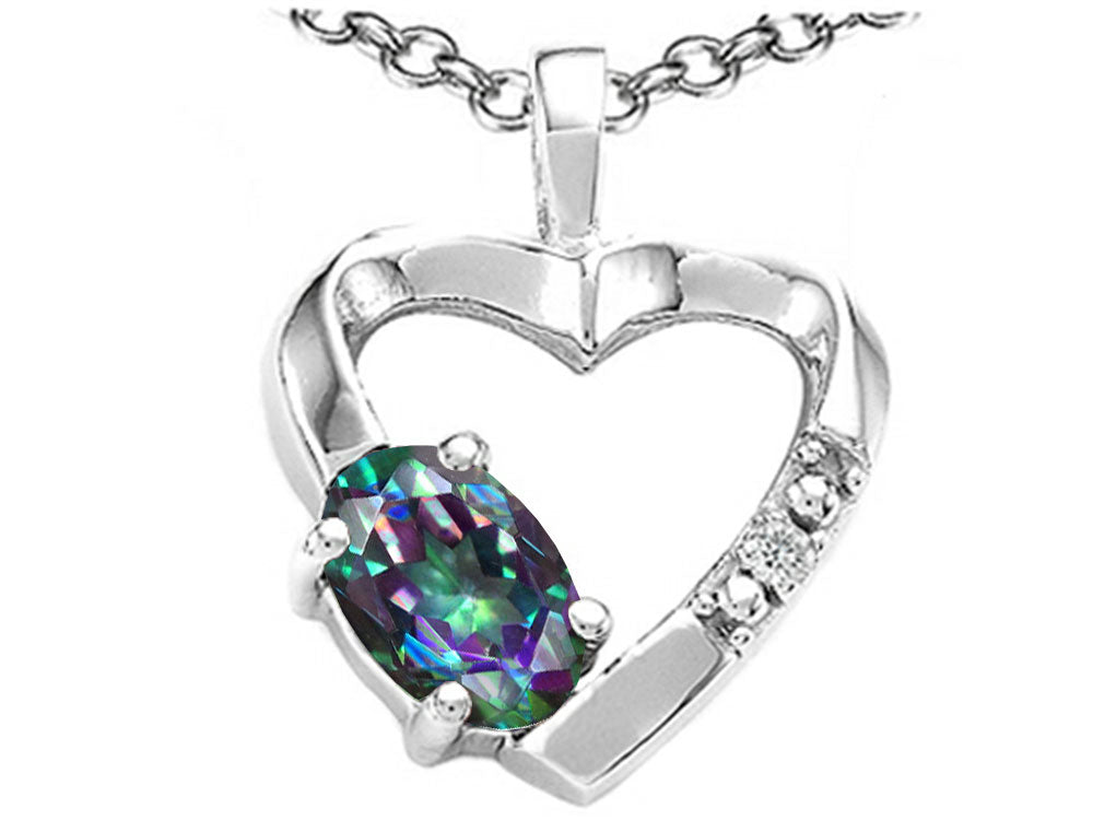 Tommaso Design Oval 6x4 mm Mystic Rainbow Topaz Heart Pendant Necklace
