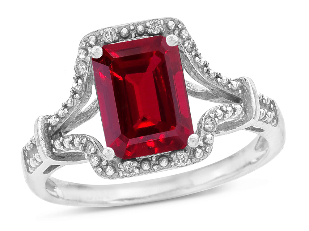 Star K Octagon Emerald Cut 8x6 Created Ruby Vintage Look Split Shank Ring