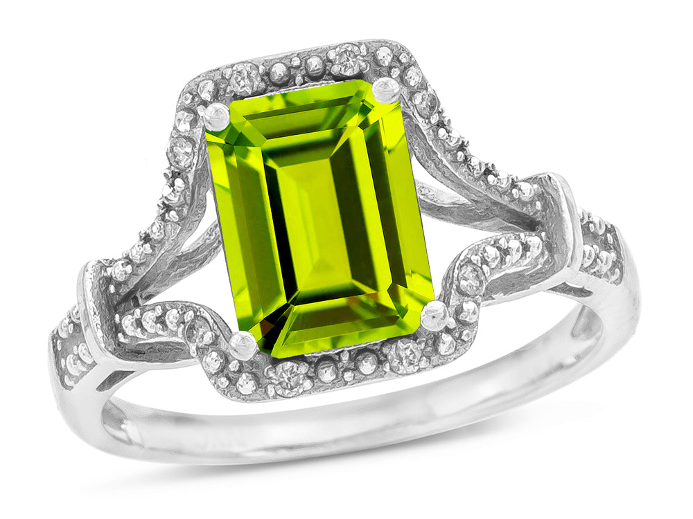 Star K Octagon Emerald Cut 8x6 Genuine Peridot Vintage Look Split Shank Ring