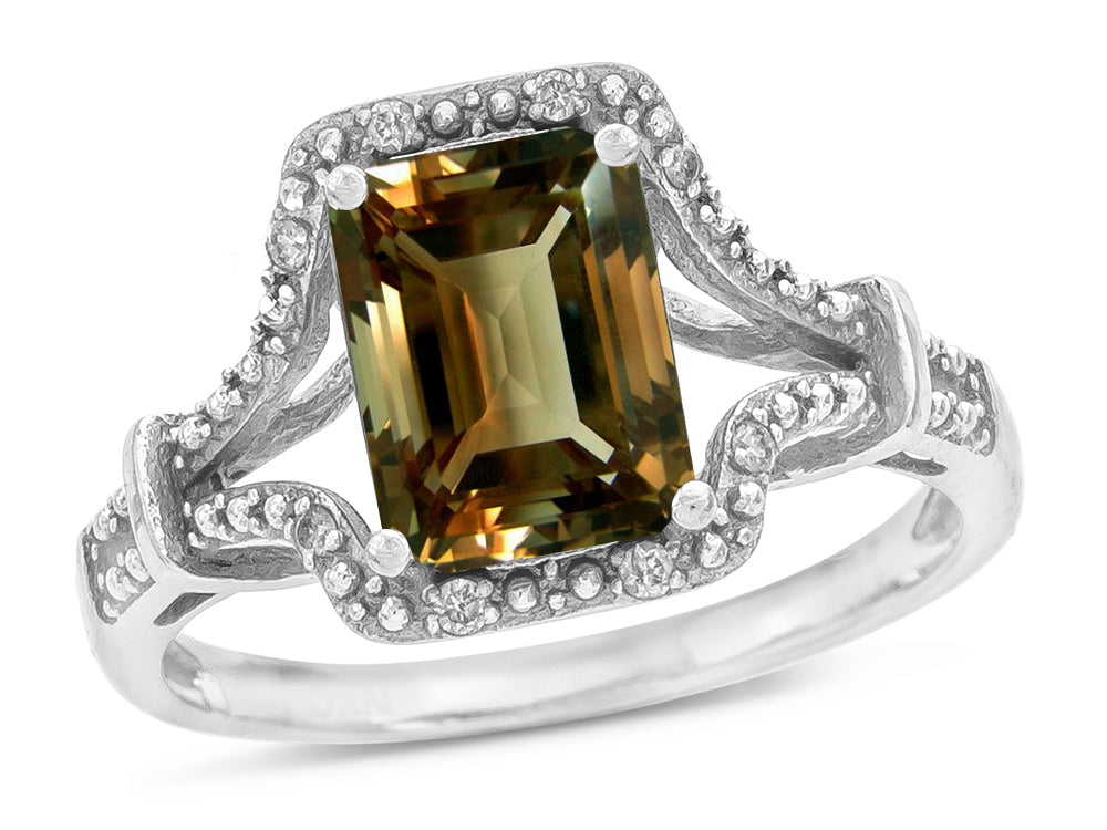 Star K Octagon Emerald Cut 8x6 Genuine Smoky Quartz Vintage Look Split Shank Ring