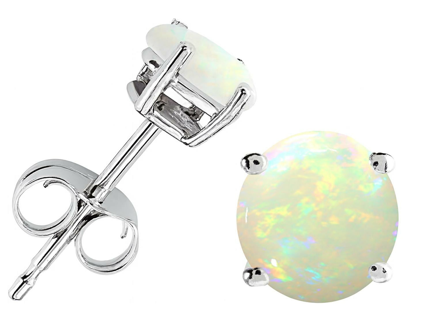Star K  Round 14k Gold 6mm Genuine Opal Earrings Stud