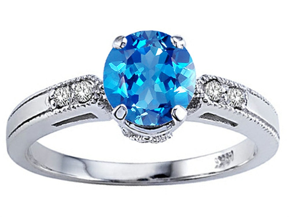 Tommaso Design Round 7mm Genuine Blue Topaz Engagement Ring