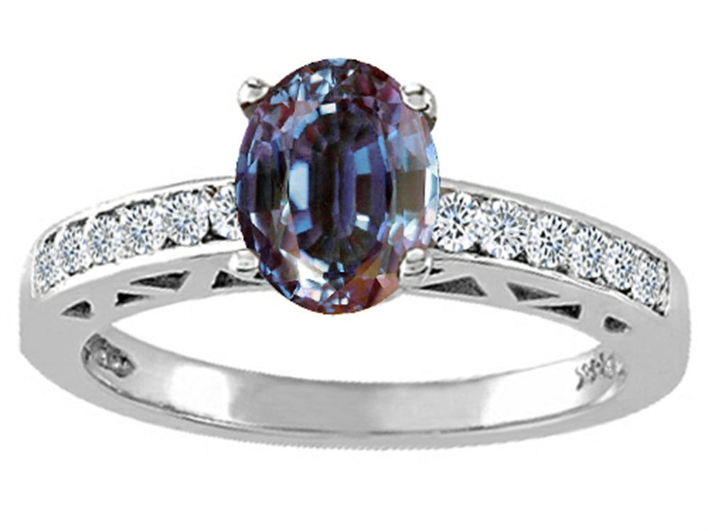 Tommaso Design Oval 7x5mm Simulated Alexandrite Solitaire Engagement Ring