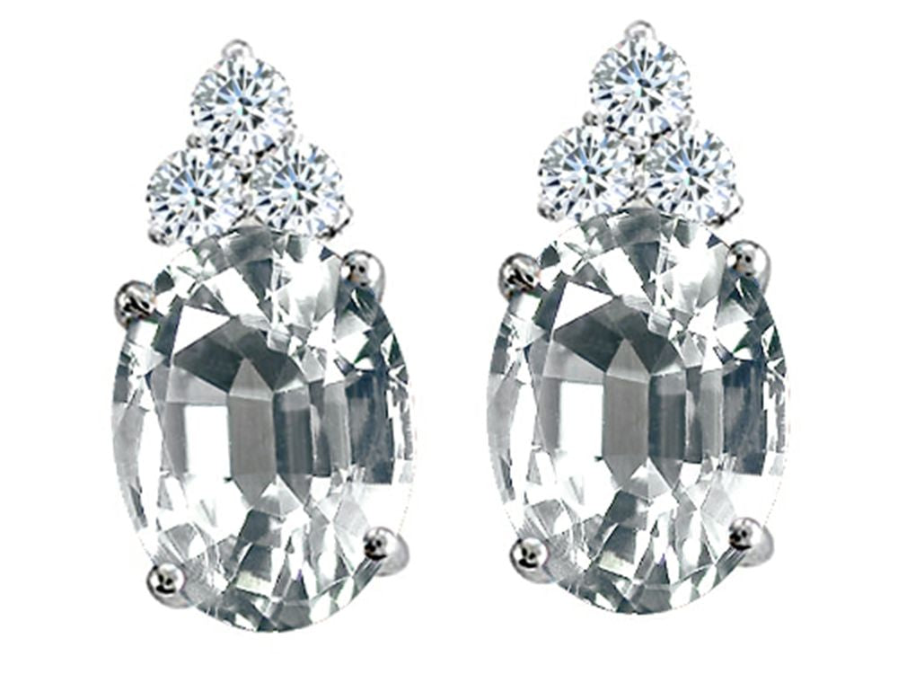 Tommaso Design Oval 8x6mm Genuine White Topaz Earrings