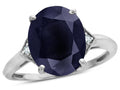 Tommaso DesignLarge Oval 12x10 Genuine Black Sapphire 3 Stone Trillion Setting Ring