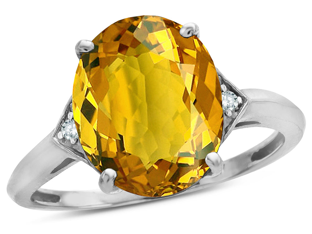 Tommaso Design Large Oval 12x10 Genuine Citrine 3 Stone Trillion Setting Ring