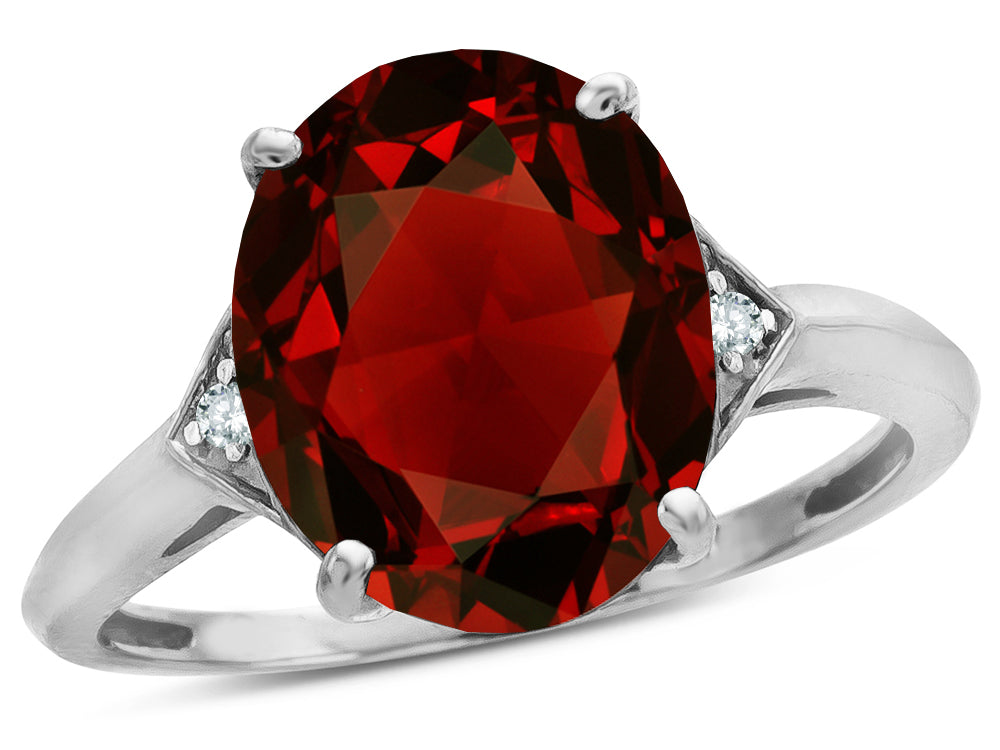 Tommaso Design Large Oval 12x10 Genuine Garnet 3 Stone Trillion Setting Ring